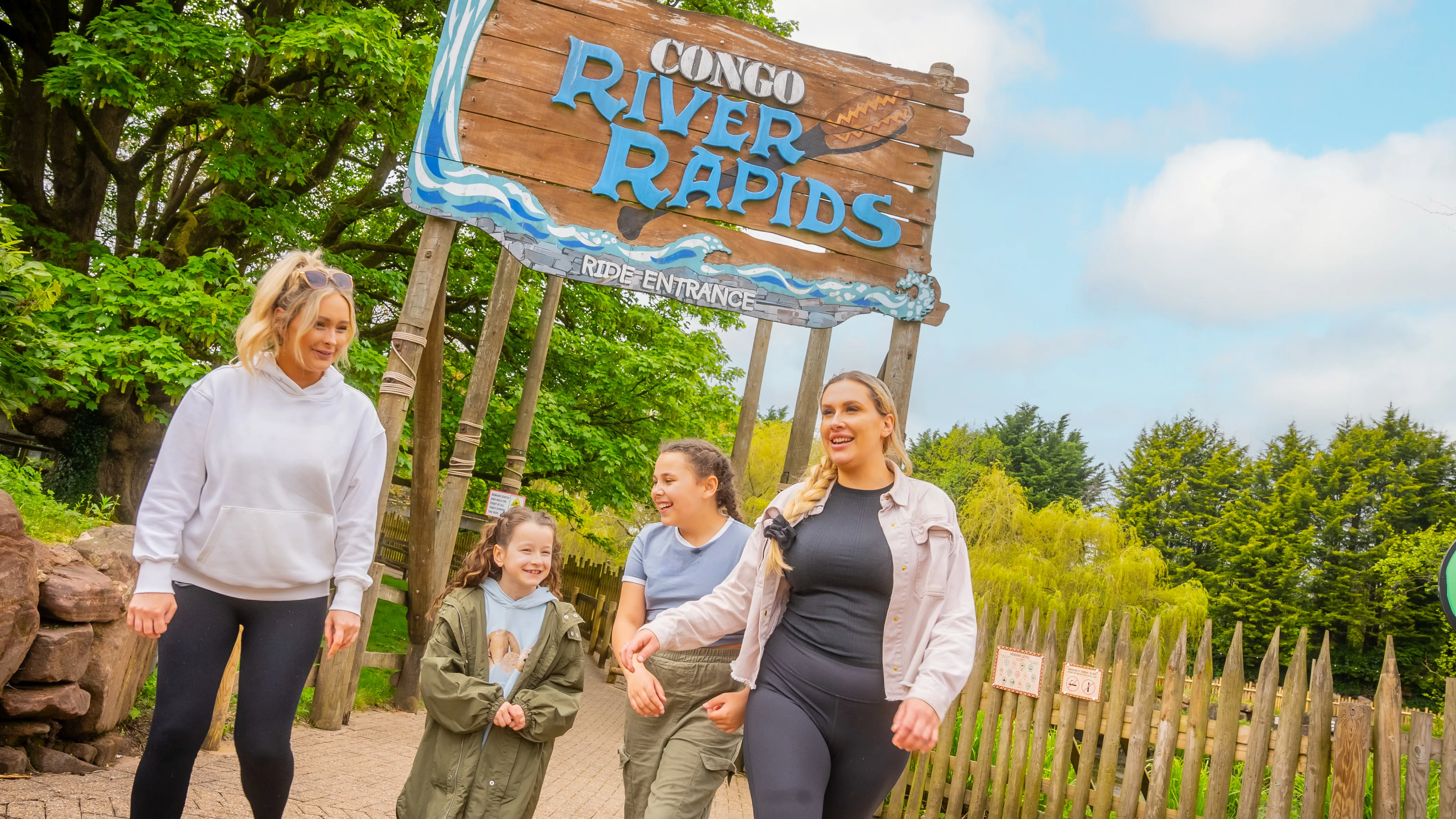 A group of people at the Congo River Rapids entrance at Alton Towers Resort